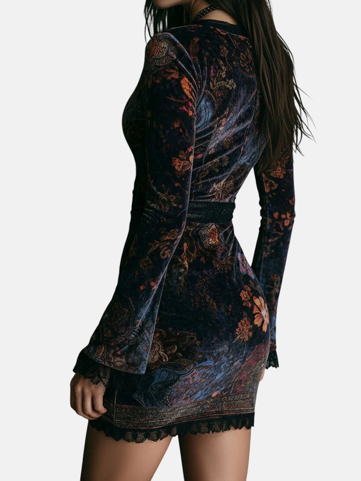 Liora ❘ Mini Velvet Floral Dress with Lace