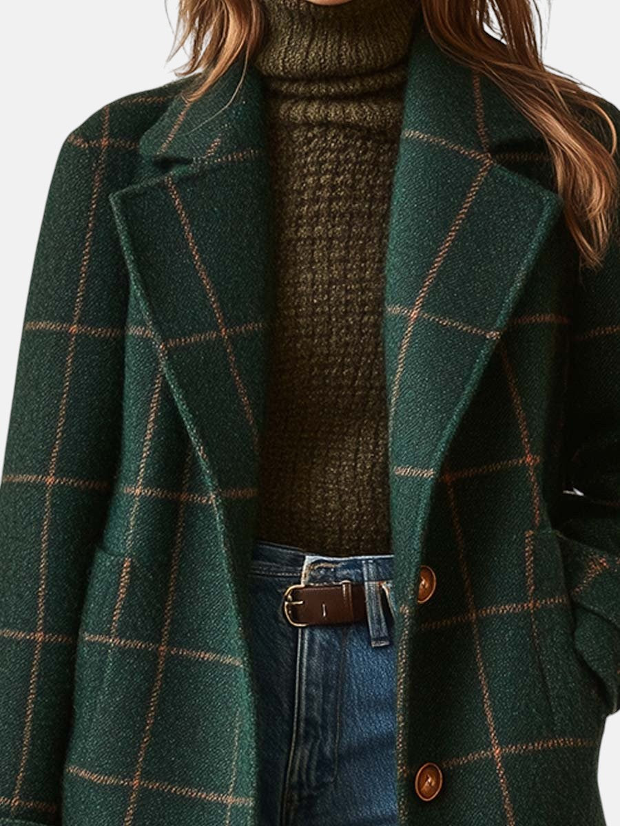 Women's Retro Lapel Plaid Tweed Coat