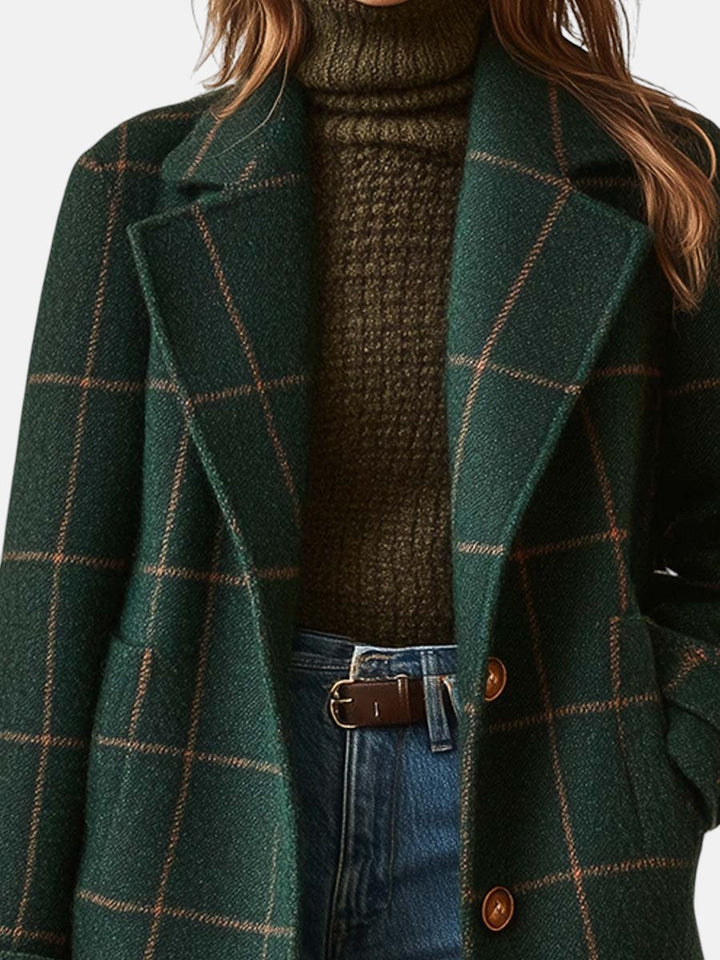 Women's Retro Lapel Plaid Tweed Coat