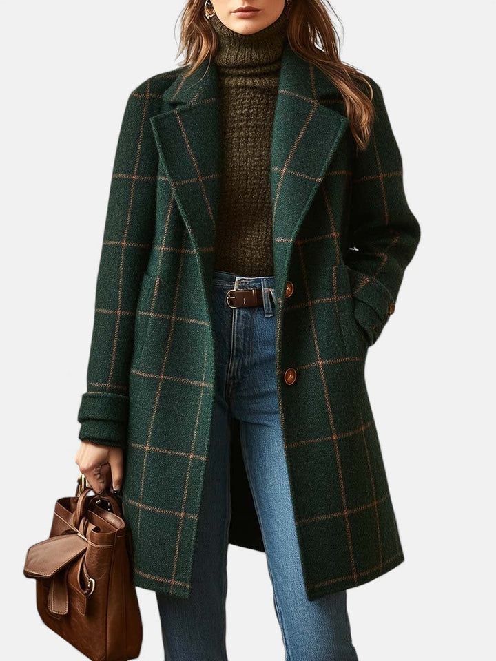 Women's Retro Lapel Plaid Tweed Coat